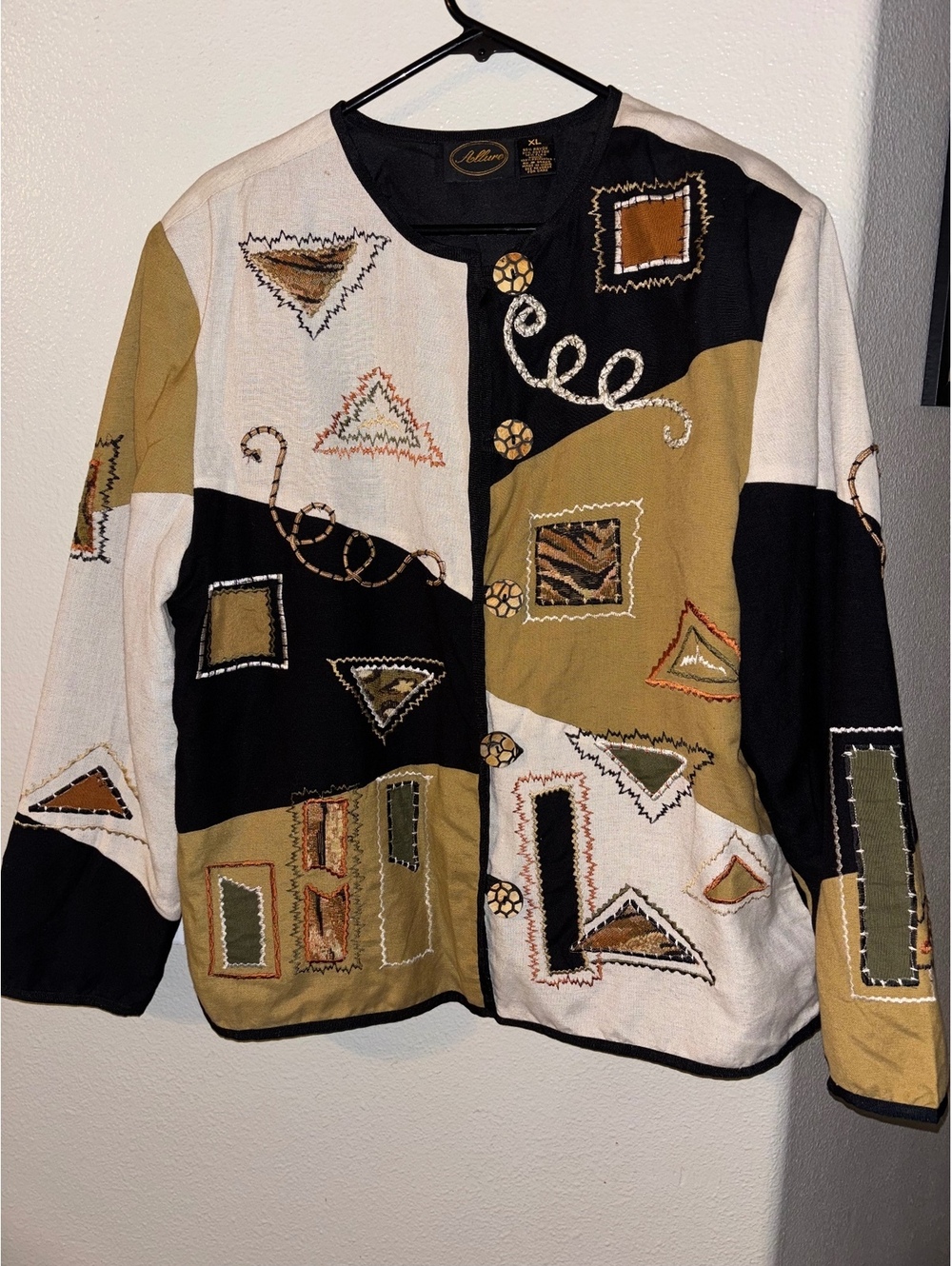 Vintage Allure Boho Geometric Animal Print Patchwork Blazer XL
